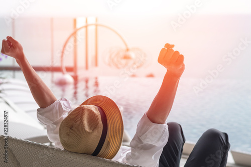Obraz na plátně .Good life and easy relax business man lifestyle after work at hotel sitting han