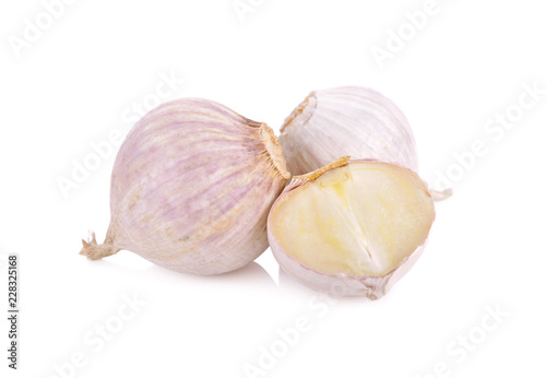whole garlic bulb on white background