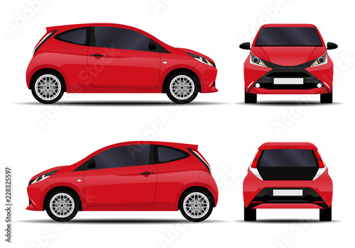 realistic car. hatchback. front view, side view, back view.