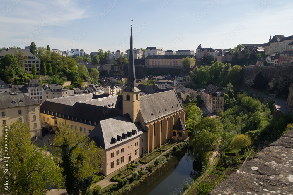 St Jean du Grund church in Luxembourg from above