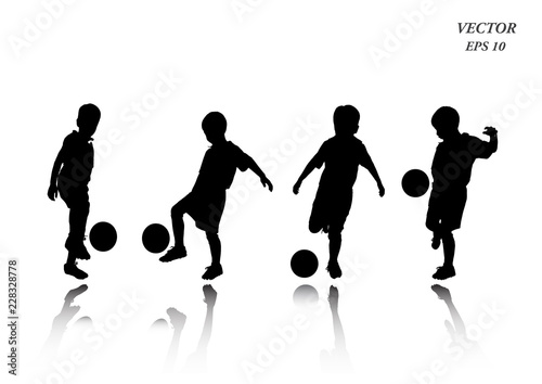 Set of child playing football. Isolated on white background.