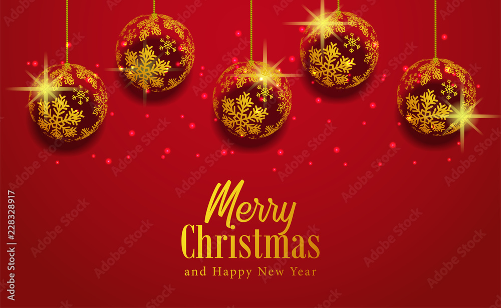 Christmas template with illustration of  gold ball decoration snowflake