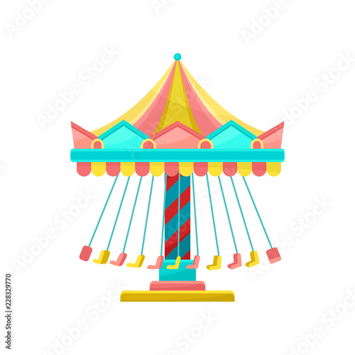 Colourful merry go round, amusement park element vector Illustration on a white background