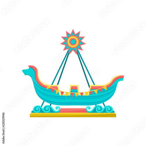 Riding ship attraction, amusement park element vector Illustration on a white background