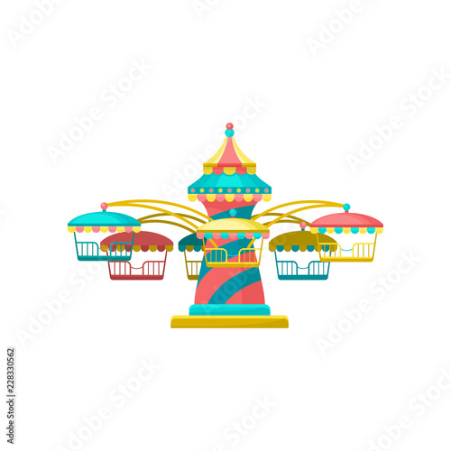 Colorful merry go round carousel, amusement park element vector Illustration on a white background