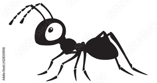 cartoon ant insect . Side view black and white vector illustration  photo