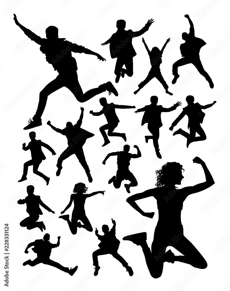 Fototapeta Active people jumping silhouette. Good use for symbol, logo, web icon, mascot, sign, or any design you want.