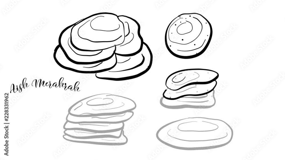 Animation of Hand drawn sketch of Aish Merahrah bread Animation of Hand drawn sketch of Aish Merahrah bread