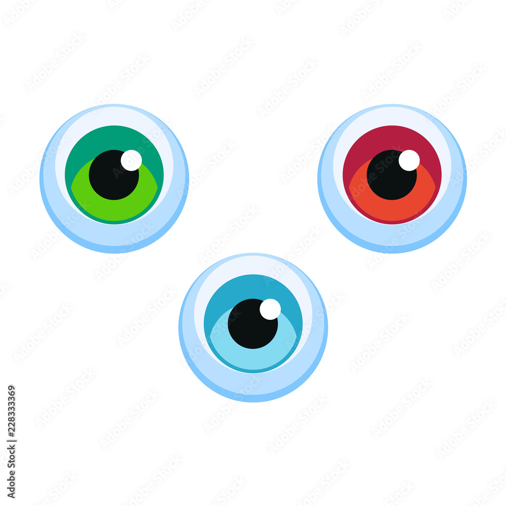 Isolated cartoon vector blue, green, red eyeball icon Isolated cartoon vector blue, green, red eyeball icon