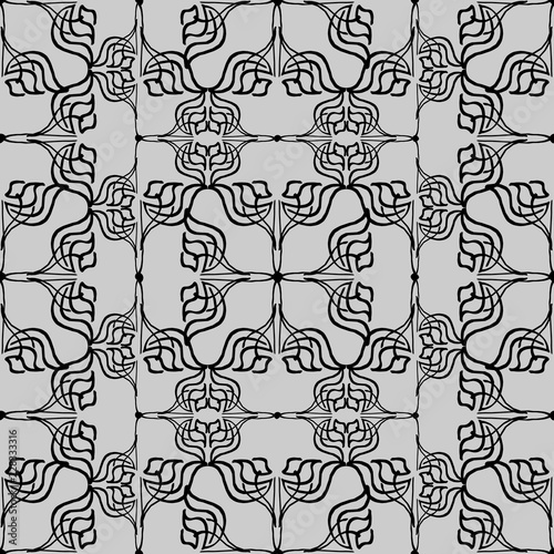 Seamless texture of geometric, floral ornament. decorative square background with hand drawn Indonesian tribal ornament. Vector illustration. Ready for textile design, fabric, and interior design.