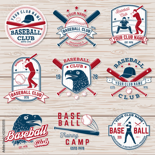 Set of baseball or softball club badge. Vector illustration. Concept for shirt or logo,