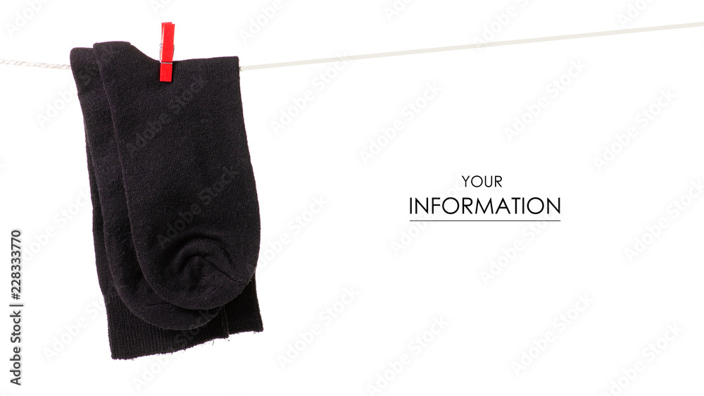 Socks on a rope clothespins pattern on a white background isolation Socks on a rope clothespins pattern on a white background isolation