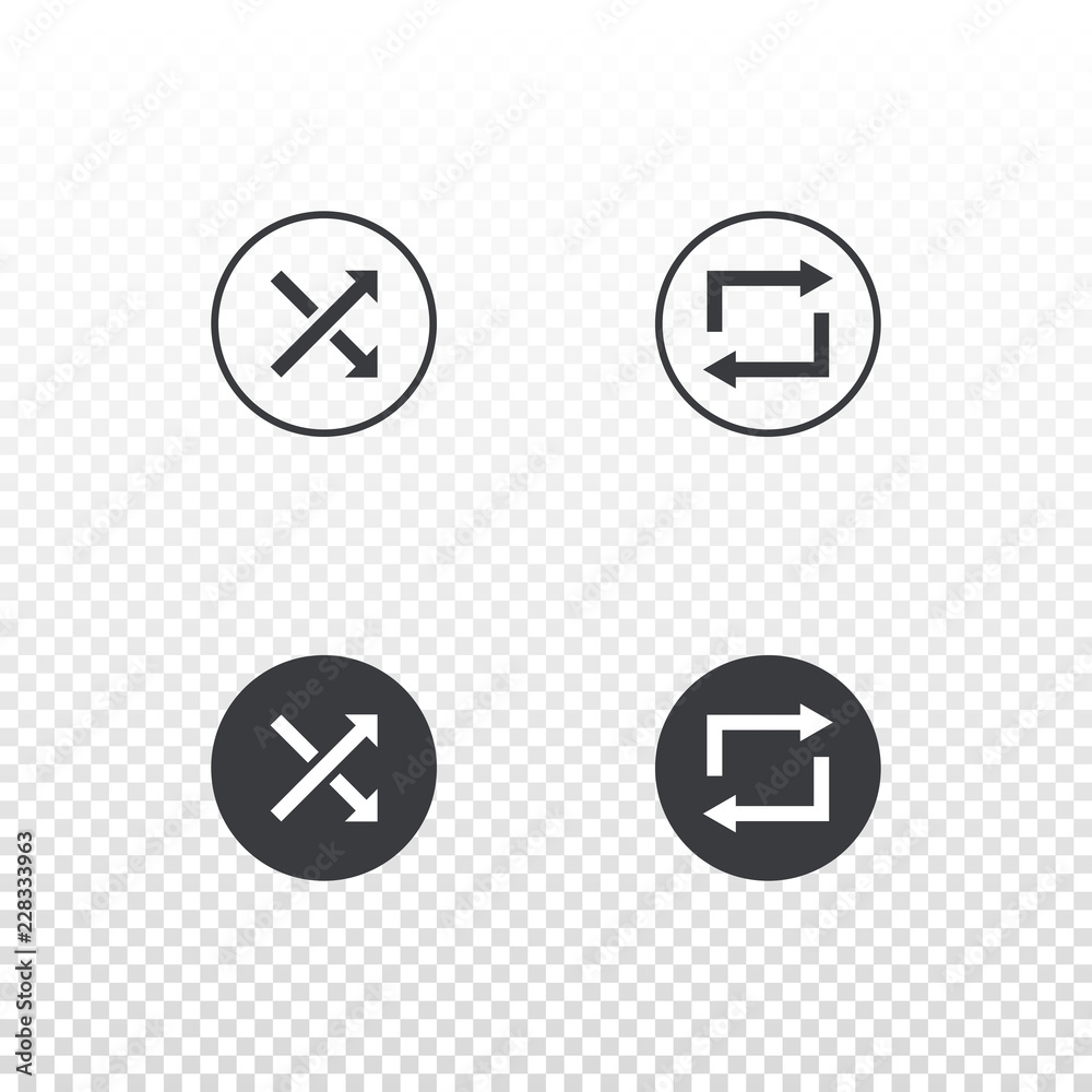 Vector set shuffle and repeat icon isolated on transparent background. Outline element for design mobile app, website or music player. Simple interface button Vector set shuffle and repeat icon isolated on transparent background. Outline element for design mobile app, website or music player. Simple interface button