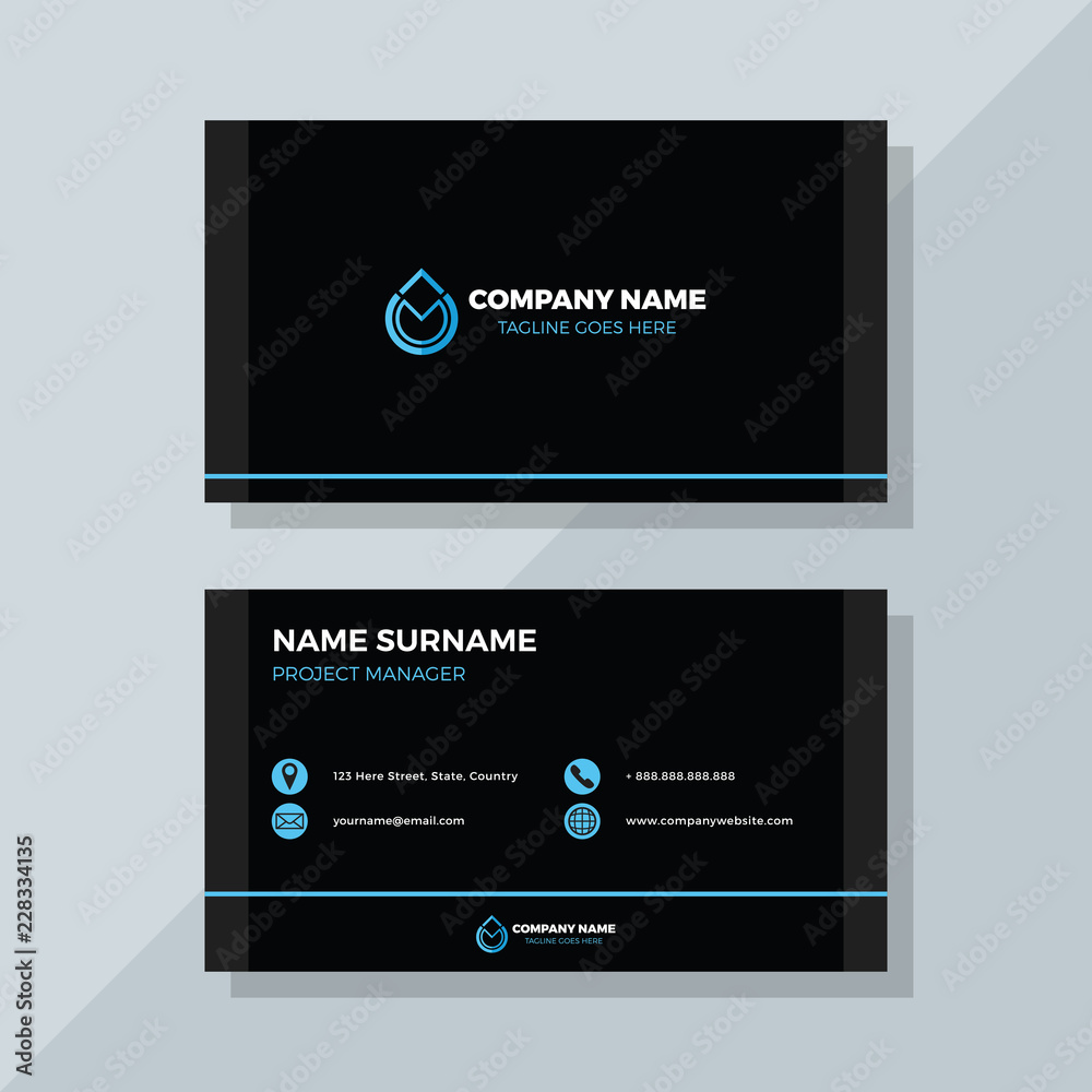 Naklejka premium Simple and Clean Black Business Card with Light Blue Details