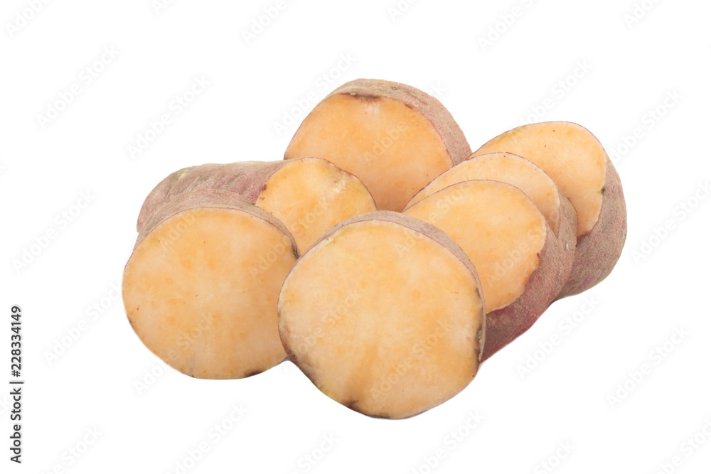 heap of yellow sweet potato isolated on white background heap of yellow sweet potato isolated on white background