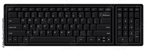 Computer keyboard isolated on a white background. Black Keyboard.
