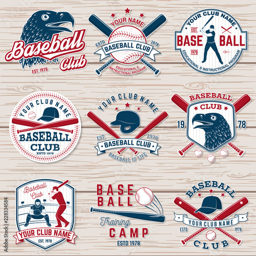 Set of baseball or softball club badge. Vector illustration. Concept for shirt or logo,