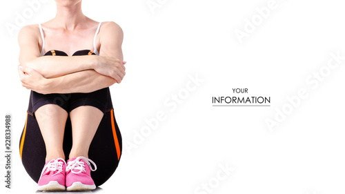 Woman female legs sports leggings sneakers sports exercises pattern on a white background isolation