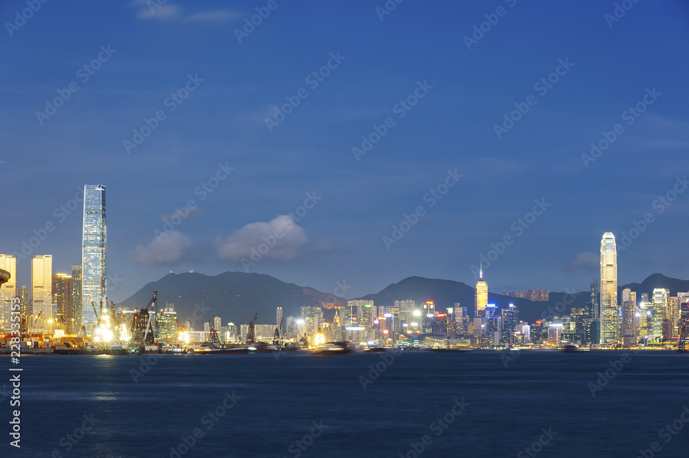 Victoria Harbor of Hong Kong City at Dusk