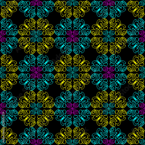 Seamless texture of geometric, floral ornament. decorative square background with hand drawn Indonesian tribal ornament. Vector illustration. Ready for textile design, fabric, and interior design.