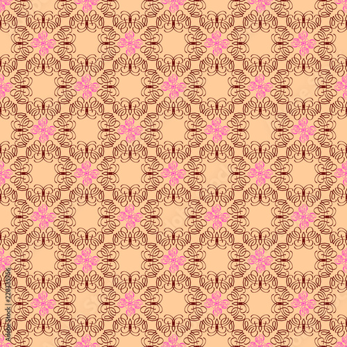 Seamless texture of geometric, floral ornament. decorative square background with hand drawn Indonesian tribal ornament. Vector illustration. Ready for textile design, fabric, and interior design.