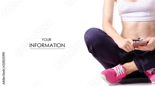 Woman female legs sport pants sneakers sport exercises pattern on a white background isolation photo