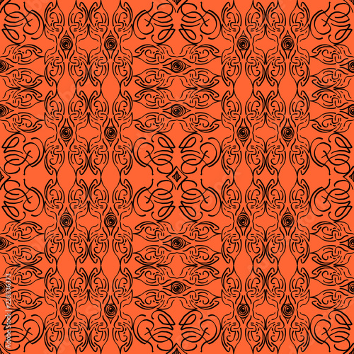 Seamless texture of geometric, floral ornament. decorative square background with hand drawn Indonesian tribal ornament. Vector illustration. Ready for textile design, fabric, and interior design.