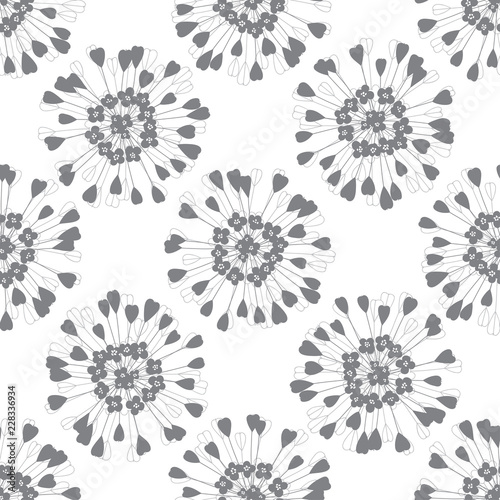 Shepherd's purse. Seamless pattern with inflorescences of a plant. Vector monochrome illustration on a white background.