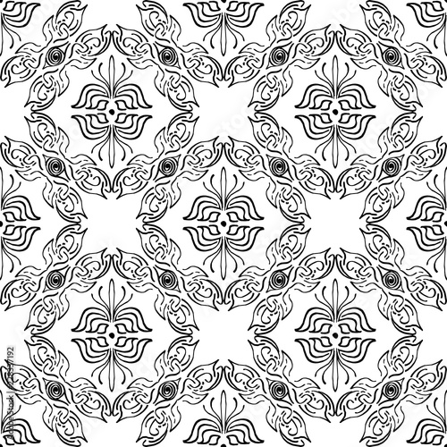 Seamless texture of geometric, floral ornament. decorative square background with hand drawn Indonesian tribal ornament. Vector illustration. Ready for textile design, fabric, and interior design.