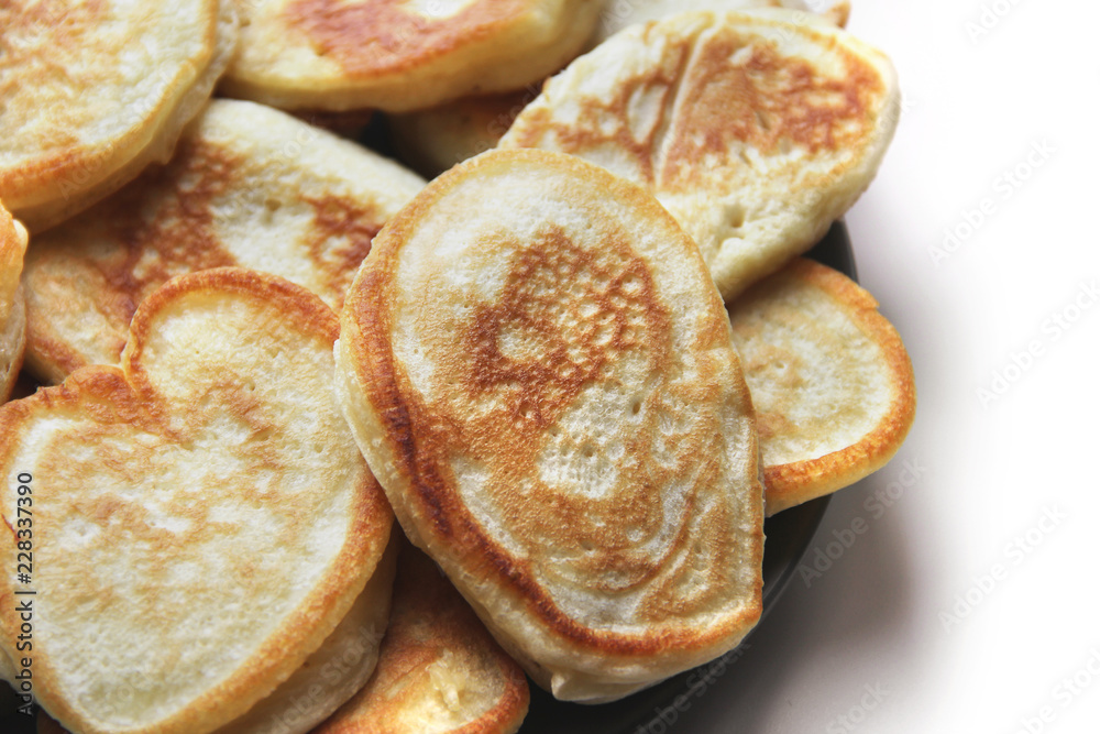 Pancakes on white background