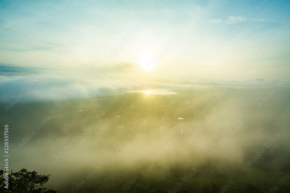 Khao PraYa DernThong Mountain.Lopburi Thailand.Rock on The Mountain in the cloud and fog