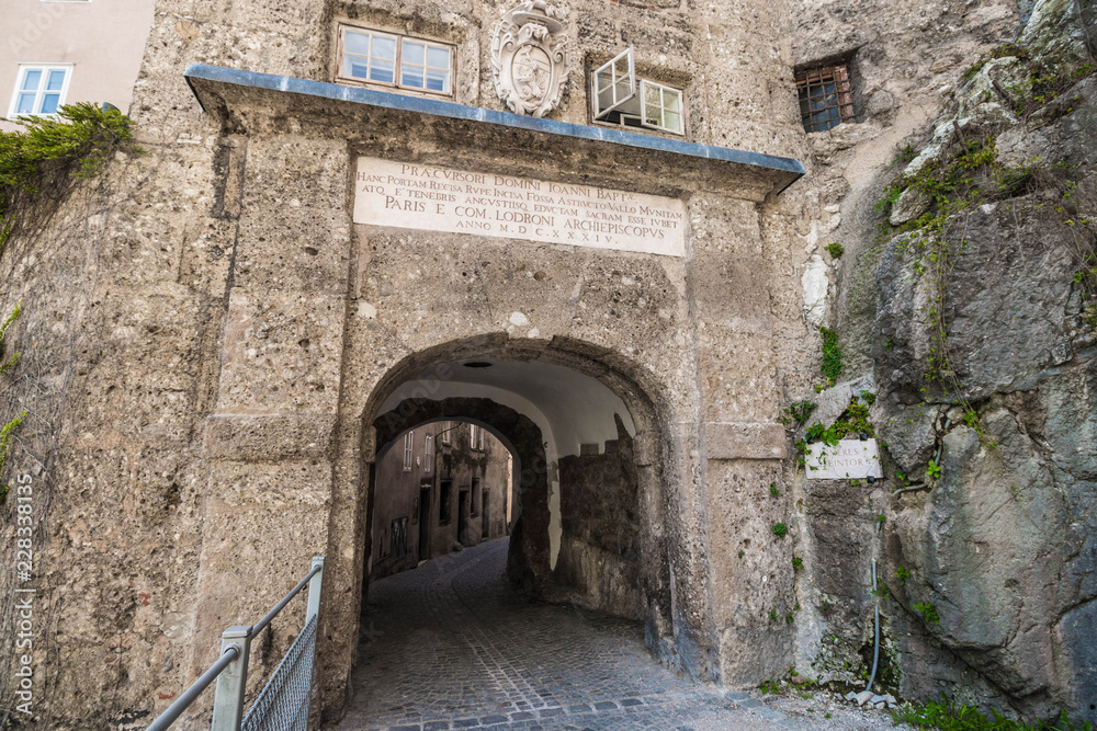 Innere Steintor (Inner Stone gate) on Steingasse was built in 1280, extended during  in 1634. The oldest gate of Salzburg, Austria