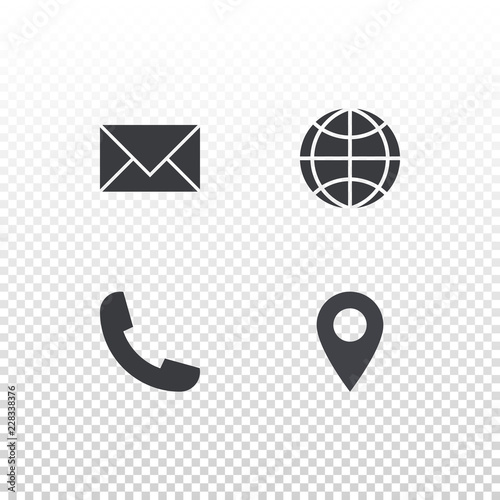 Set of vector icon for design business card, website or nobile app. Envelope, globe, phone and tag symbols. 
