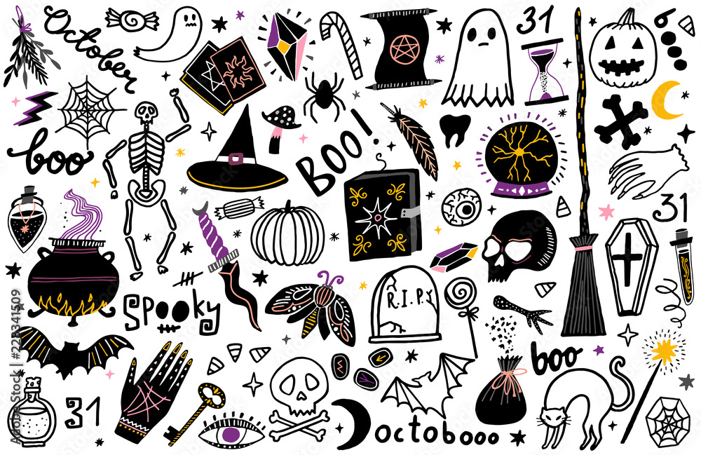 Fototapeta premium Halloween vector illustration icon set. Magic collection