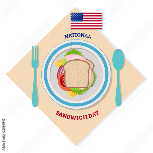 National-Sandwich-Day-Vector-Illustration-Slice-of-bread-with-vegetables-and-American-flag
