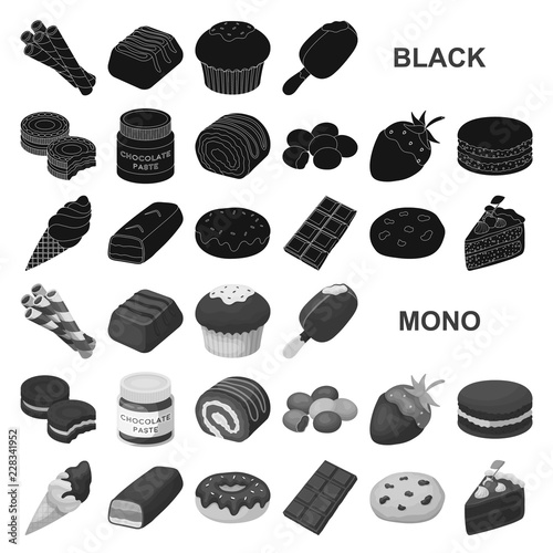 Chocolate Dessert black icons in set collection for design. Chocolate and Sweets vector symbol stock web illustration.