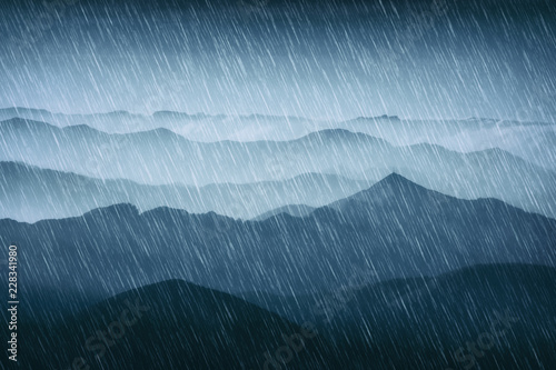 rain in the mountains with cold weather