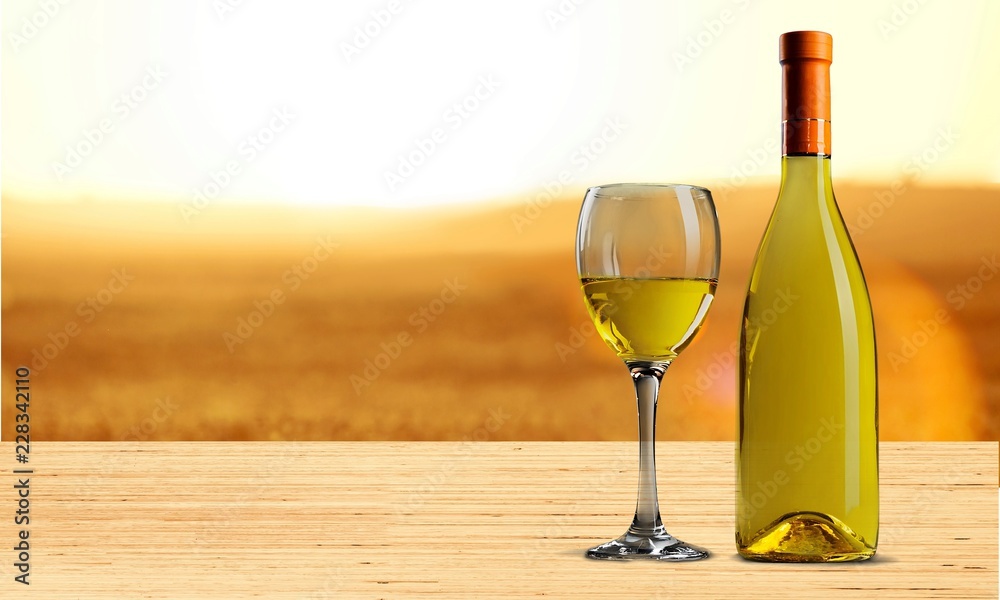 White wine glass  on  background