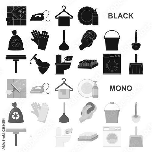 Cleaning and maid black icons in set collection for design. Equipment for cleaning vector symbol stock web illustration.