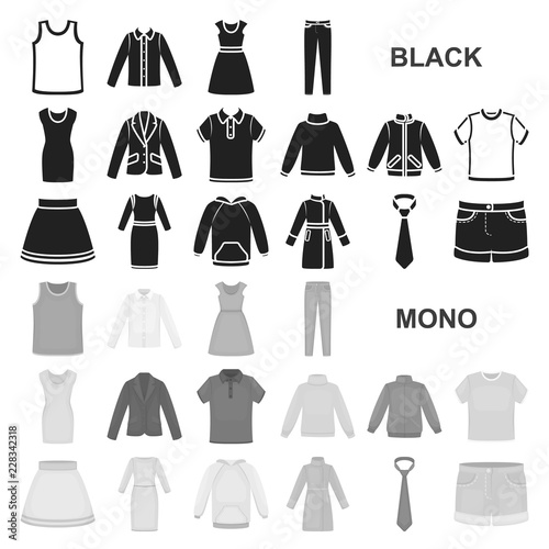 Different kinds of clothes black icons in set collection for design. Clothes and style vector symbol stock web illustration.
