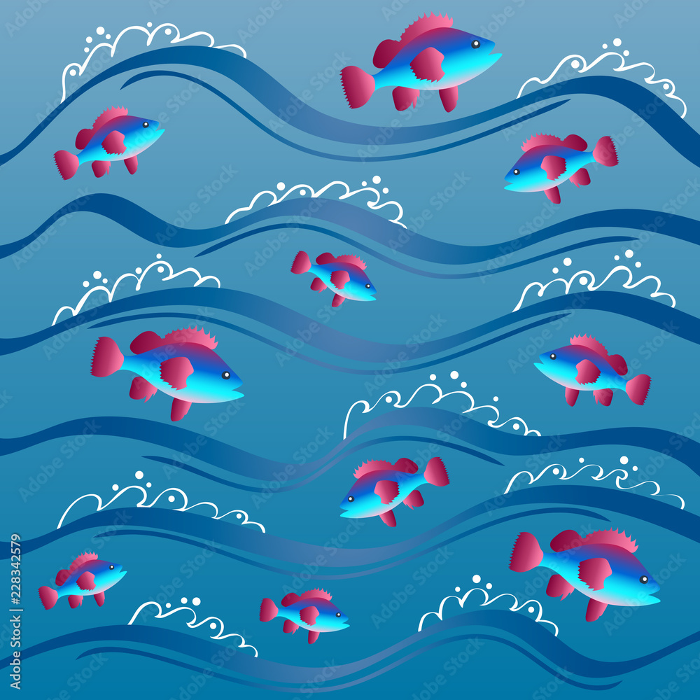 Obraz premium Colorful fish swimming in the sea waves. Sea background