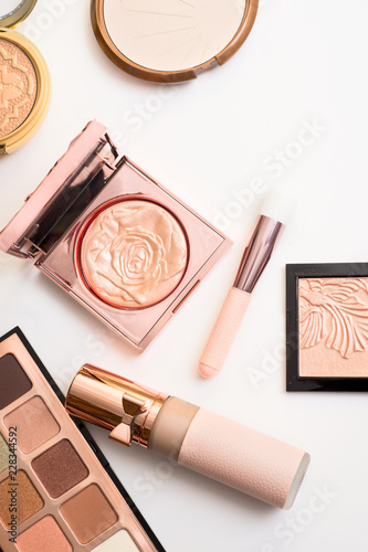 Set of luxury beautiful cosmetics for fashion make up  on white  background photo