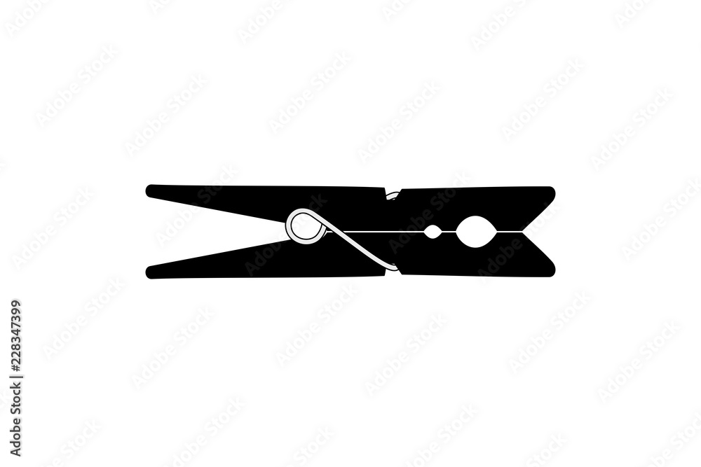 Simple black silhouette of a clothes pin or peg, vector