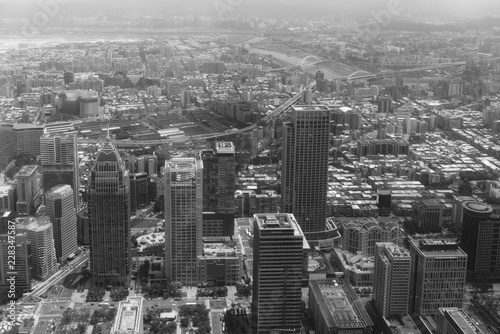 Cityscape of Taipei from Taipei tower in black and white   Xinyi District  Taipei   Taiwan