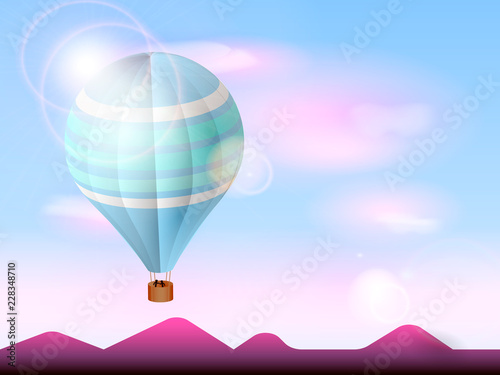 Blue air ballon in the morning. Vector illustration