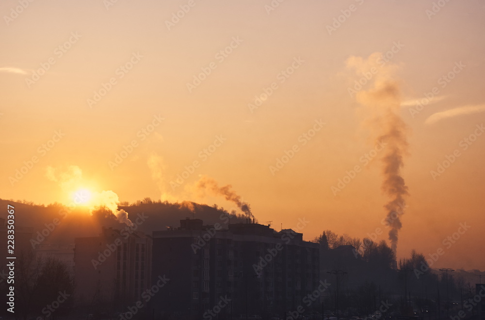 Air Environment Pollution. Fume comes from the large chimney.