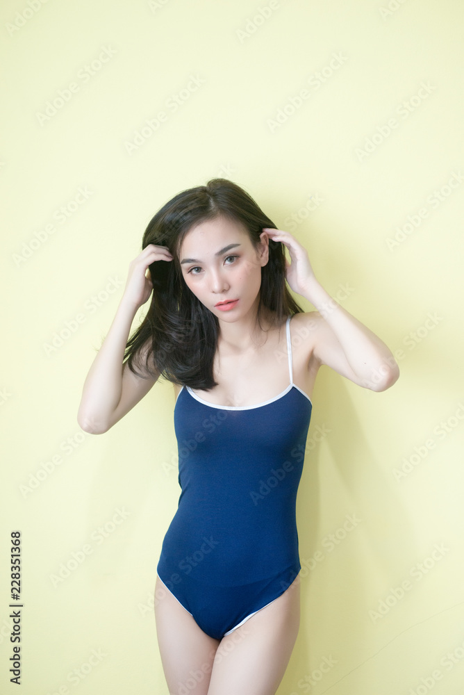 sexy asian woman on blue bikini japan style Stock Photo | Adobe Stock