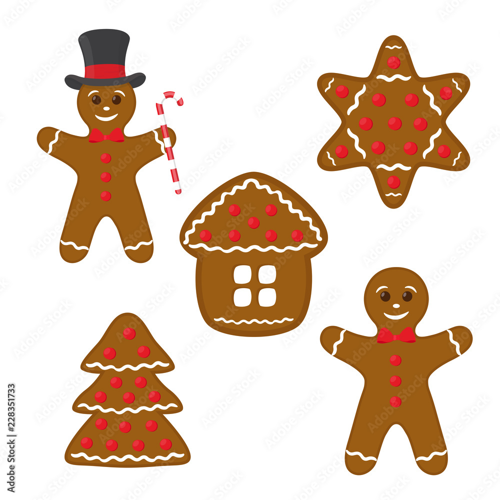 Naklejka premium Vector gingerbread set - cookie, home, star and pine.
