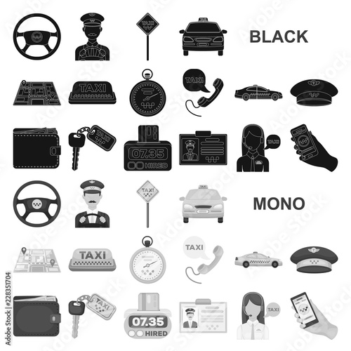 Taxi service black icons in set collection for design. Taxi driver and transport vector symbol stock web illustration.