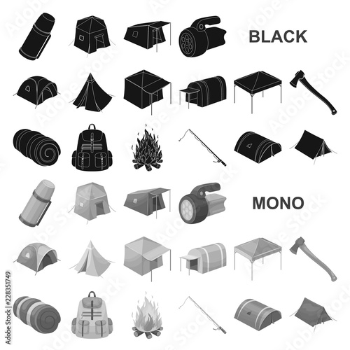 Different kinds of tents black icons in set collection for design. Temporary shelter and housing vector symbol stock web illustration.